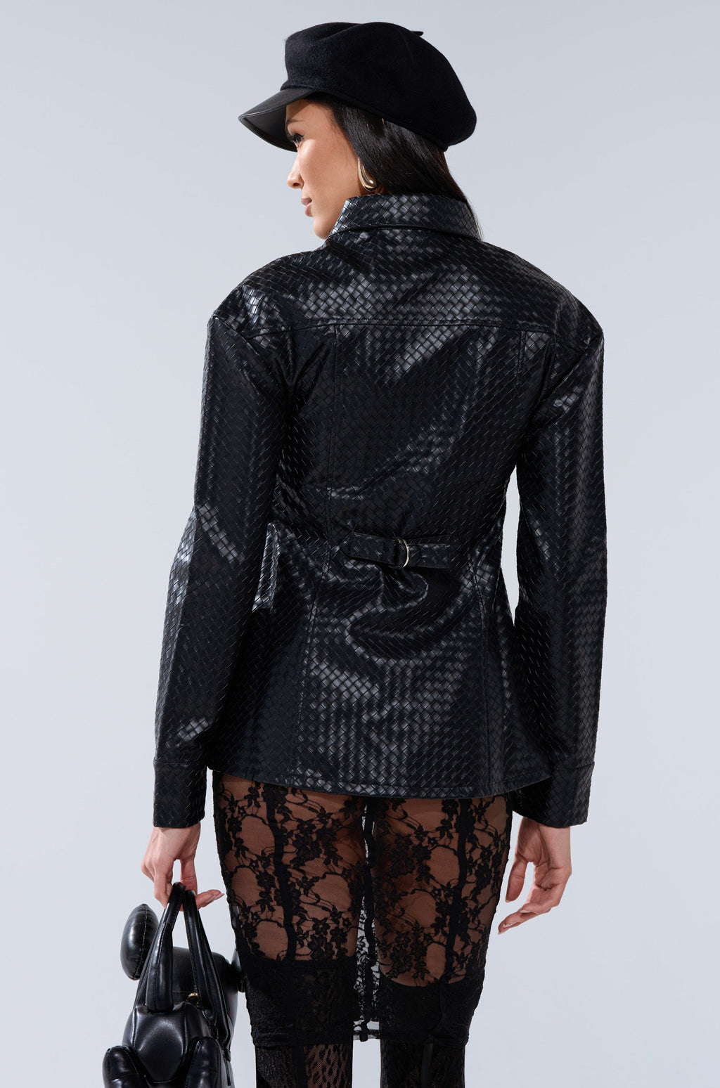 FEELING RICH FAUX LEATHER BUTTON DOWN IN BLACK