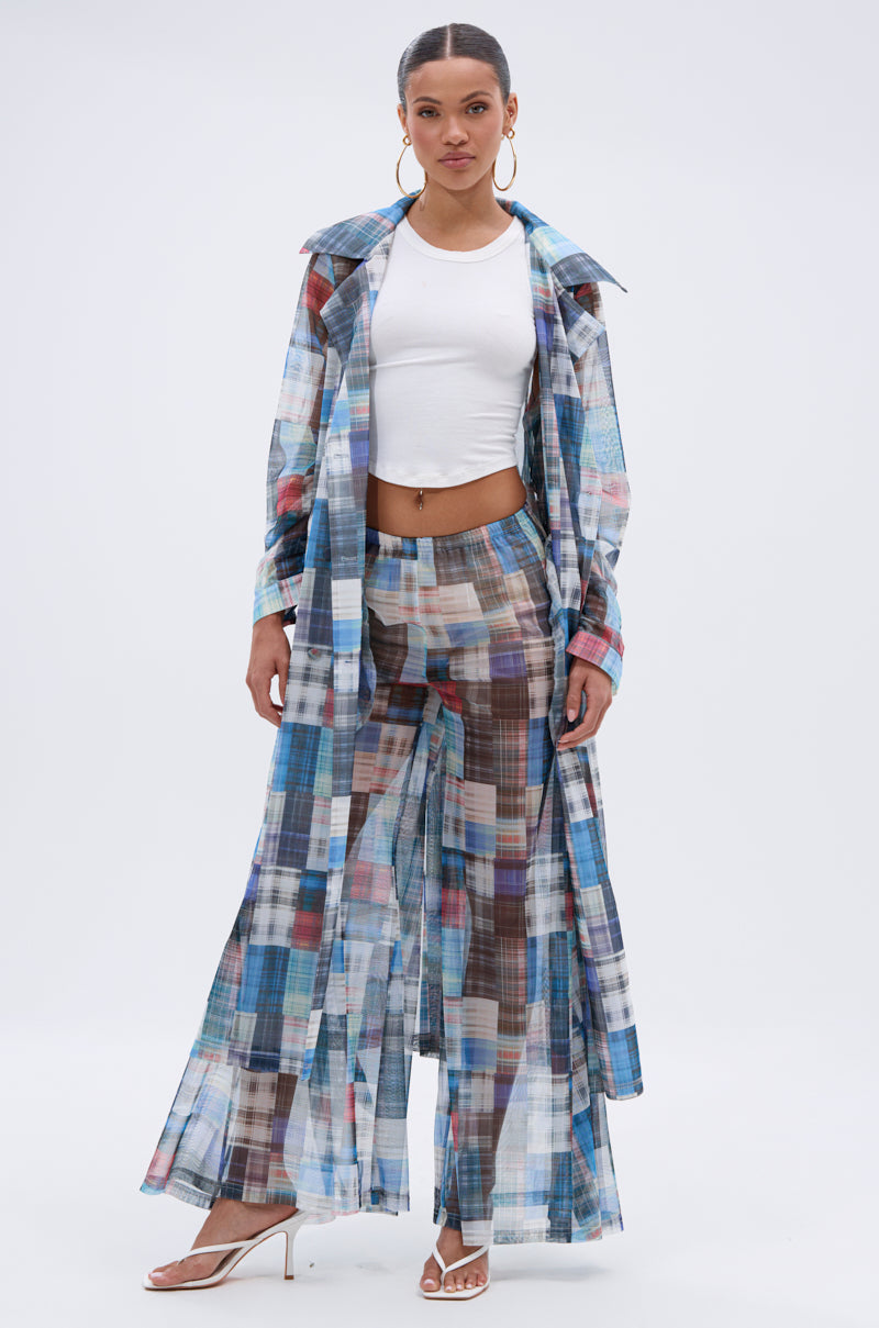 LIVING THE LIFE PLAID MESH PALAZZO PANT