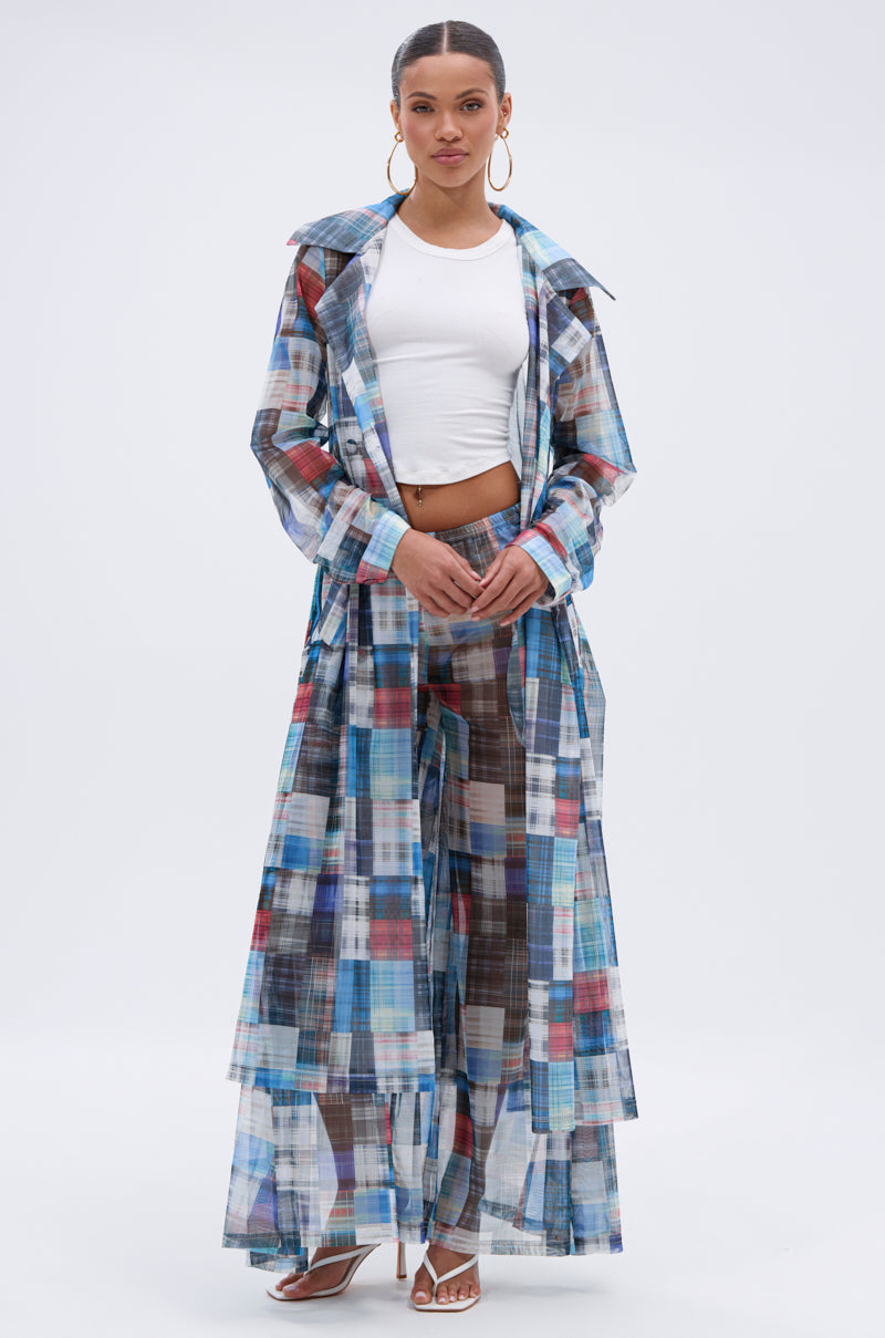 LIVING THE LIFE PLAID MESH PALAZZO PANT