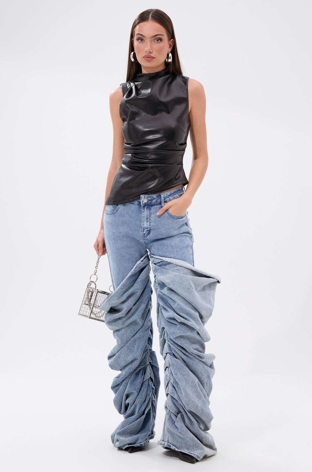 LOCKED AND LOADED FAUX LEATHER BLOUSE