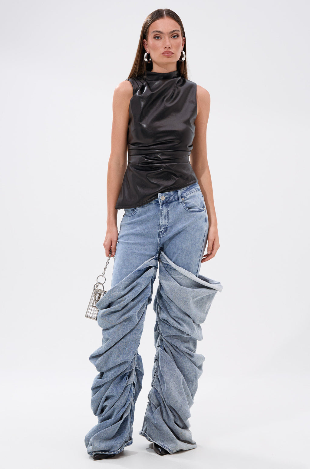 LOCKED AND LOADED FAUX LEATHER BLOUSE