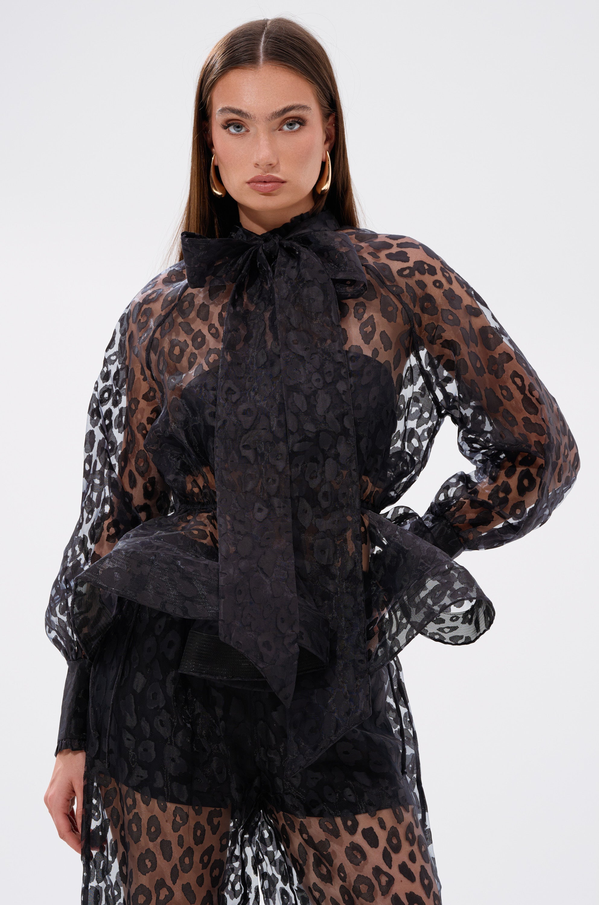 CHEETAH SISTA TIE FRONT BLOUSE