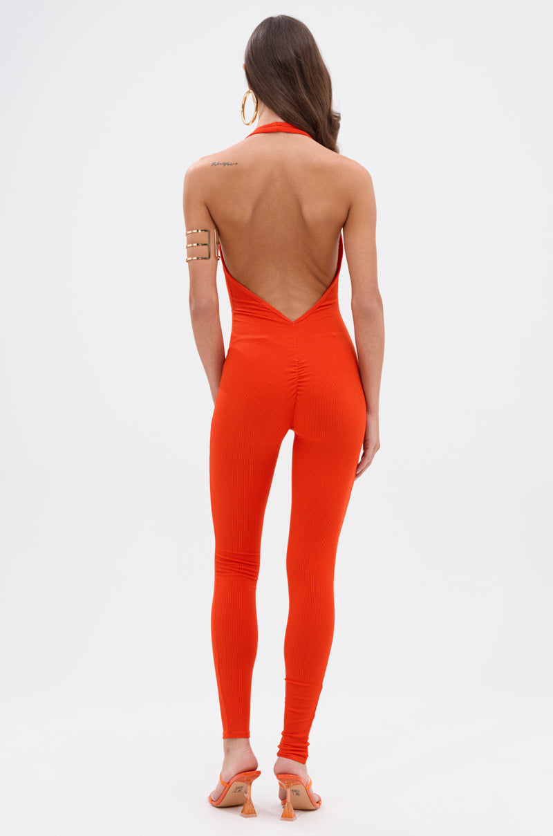 KEEP IT CASUAL HALTER JUMPSUIT IN ORANGE