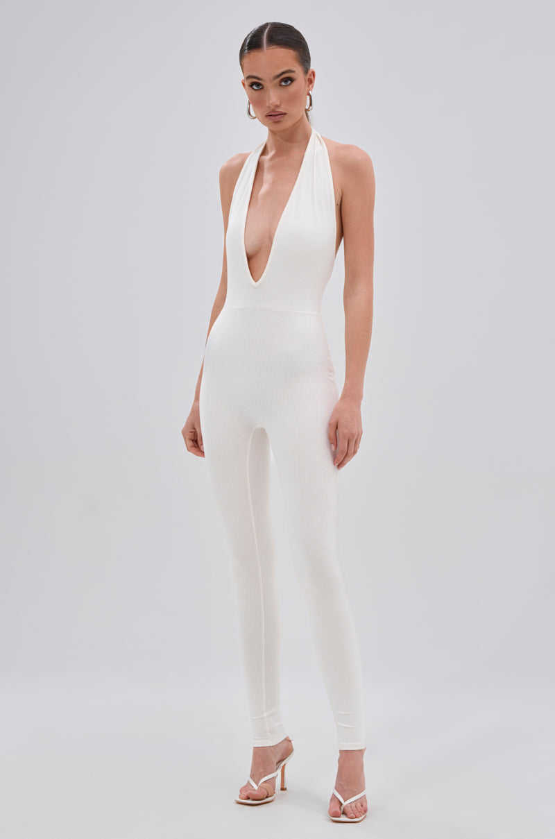 KEEP IT CASUAL HALTER JUMPSUIT IN WHITE