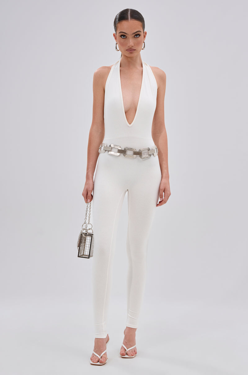 KEEP IT CASUAL HALTER JUMPSUIT IN WHITE