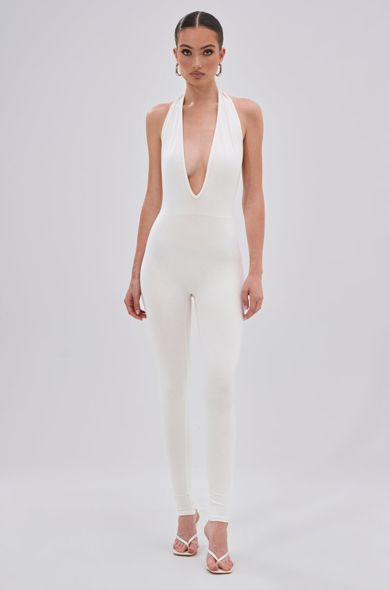KEEP IT CASUAL HALTER JUMPSUIT IN WHITE