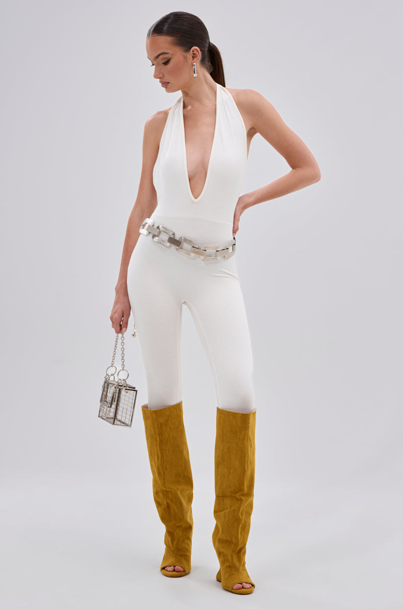 KEEP IT CASUAL HALTER JUMPSUIT IN WHITE