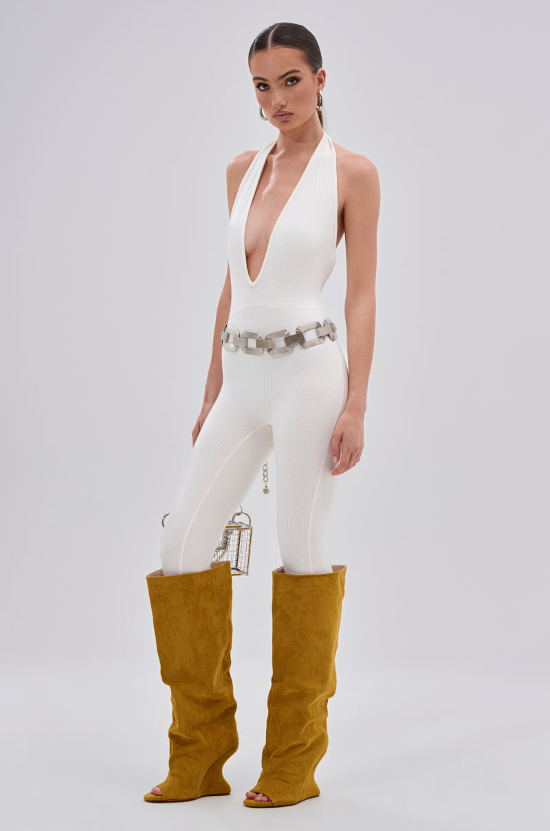 KEEP IT CASUAL HALTER JUMPSUIT IN WHITE