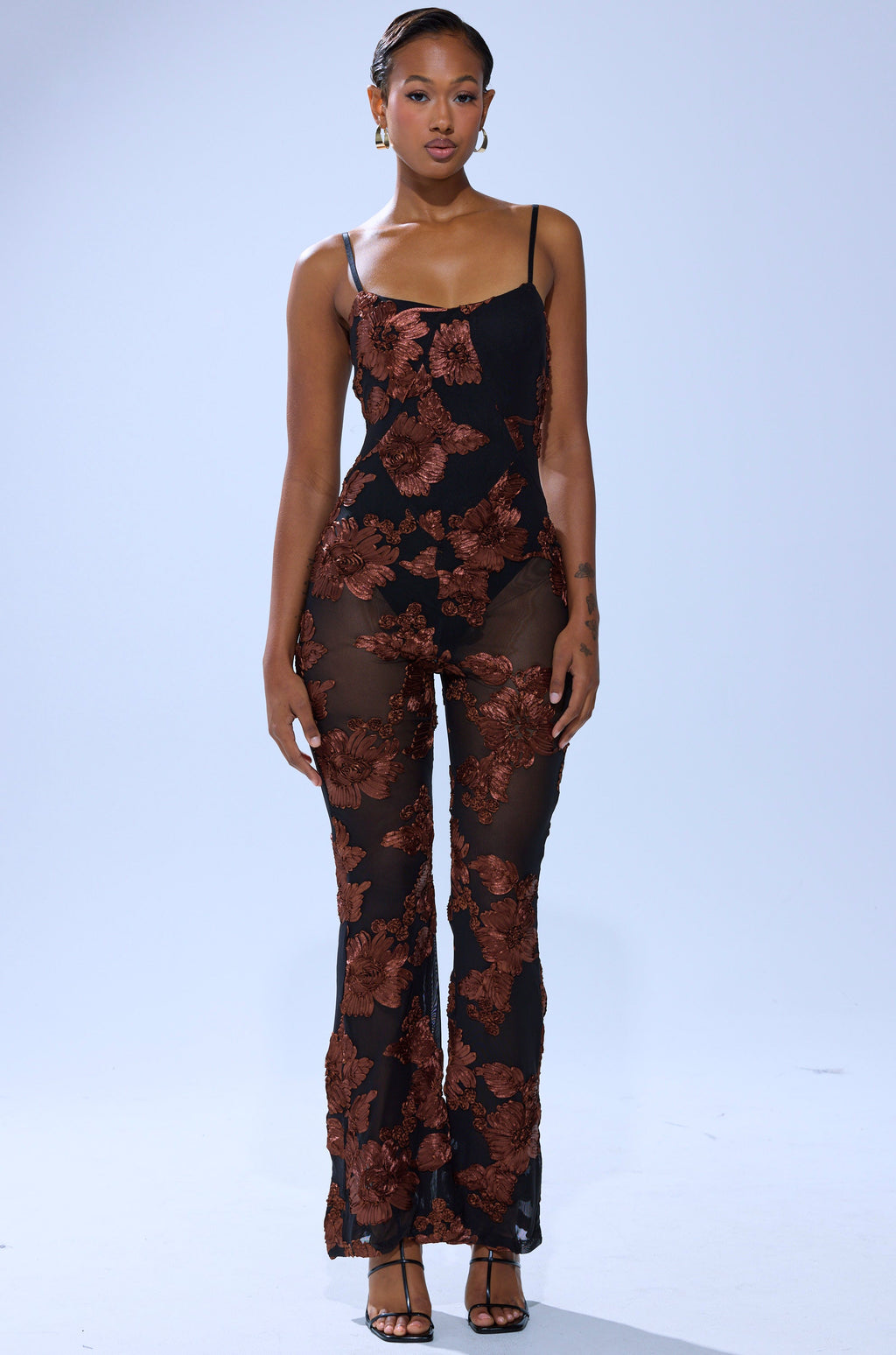 LAY IT LOW PRINTED MESH JUMPSUIT