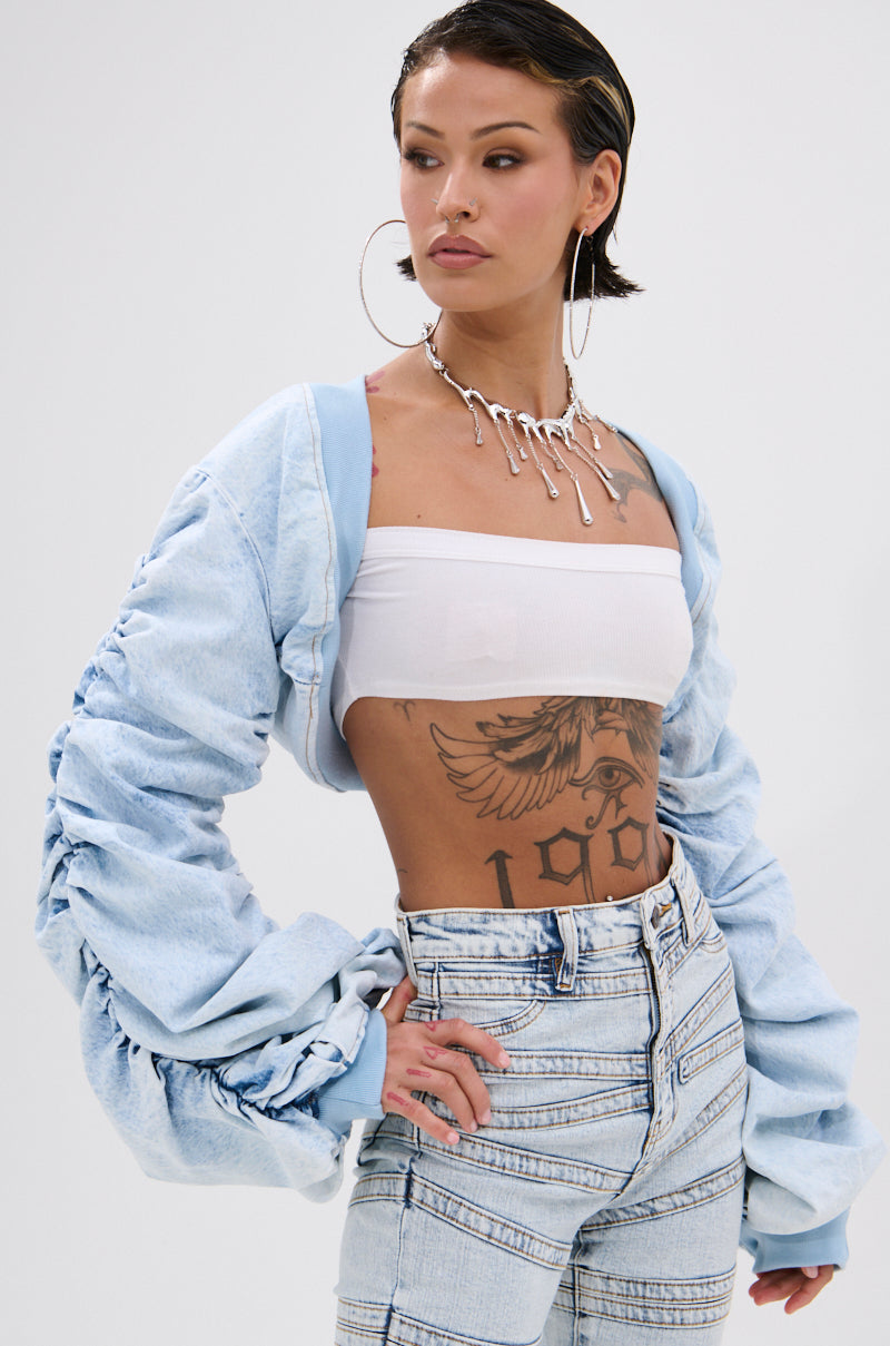 DANI RUCHED DENIM BOLERO