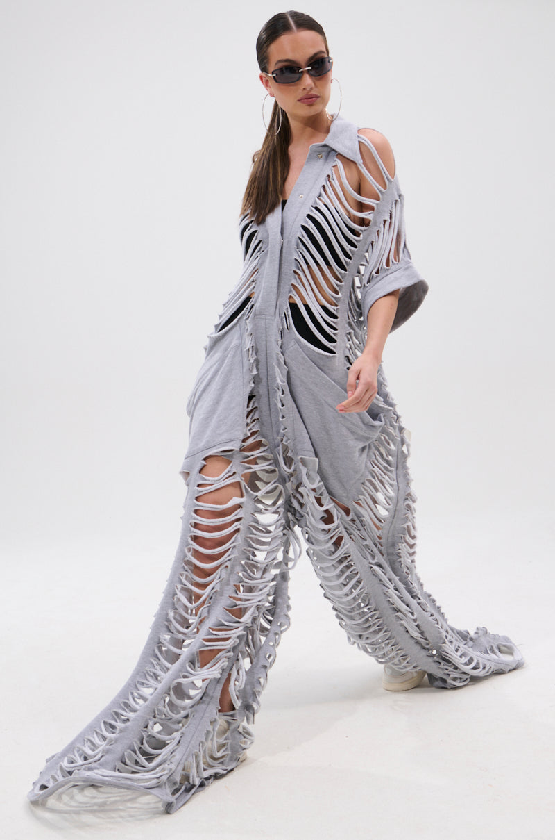 OVER IT DISTRESSED FRENCH TERRY JUMPSUIT