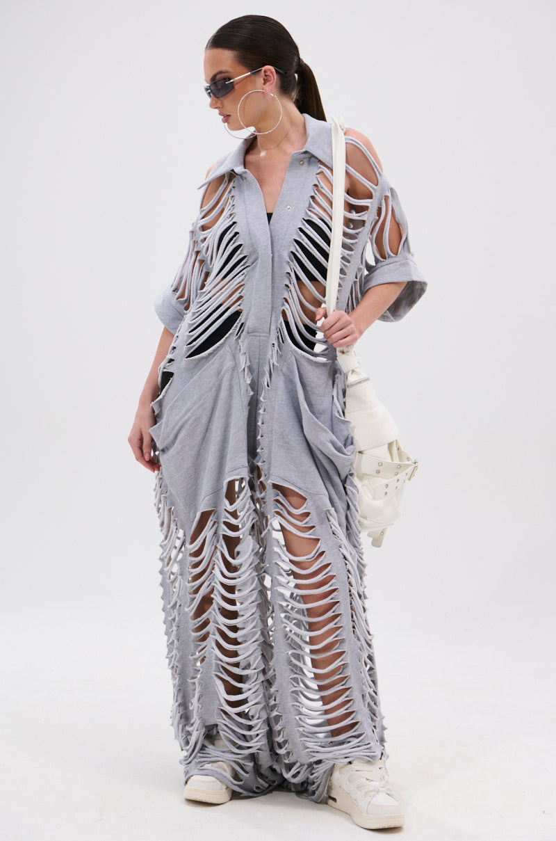 OVER IT DISTRESSED FRENCH TERRY JUMPSUIT