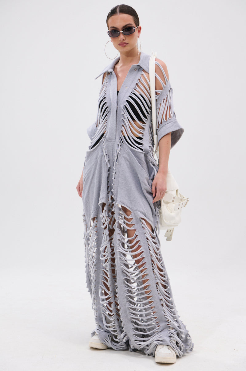 OVER IT DISTRESSED FRENCH TERRY JUMPSUIT