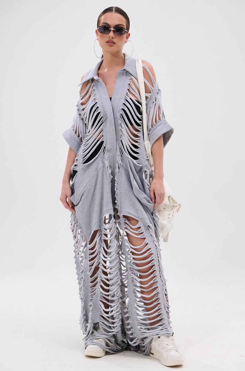 OVER IT DISTRESSED FRENCH TERRY JUMPSUIT