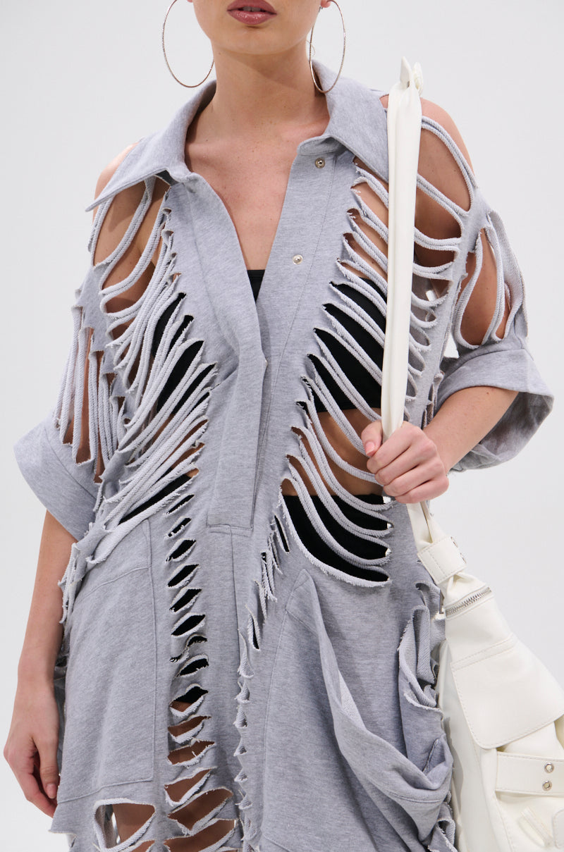 OVER IT DISTRESSED FRENCH TERRY JUMPSUIT