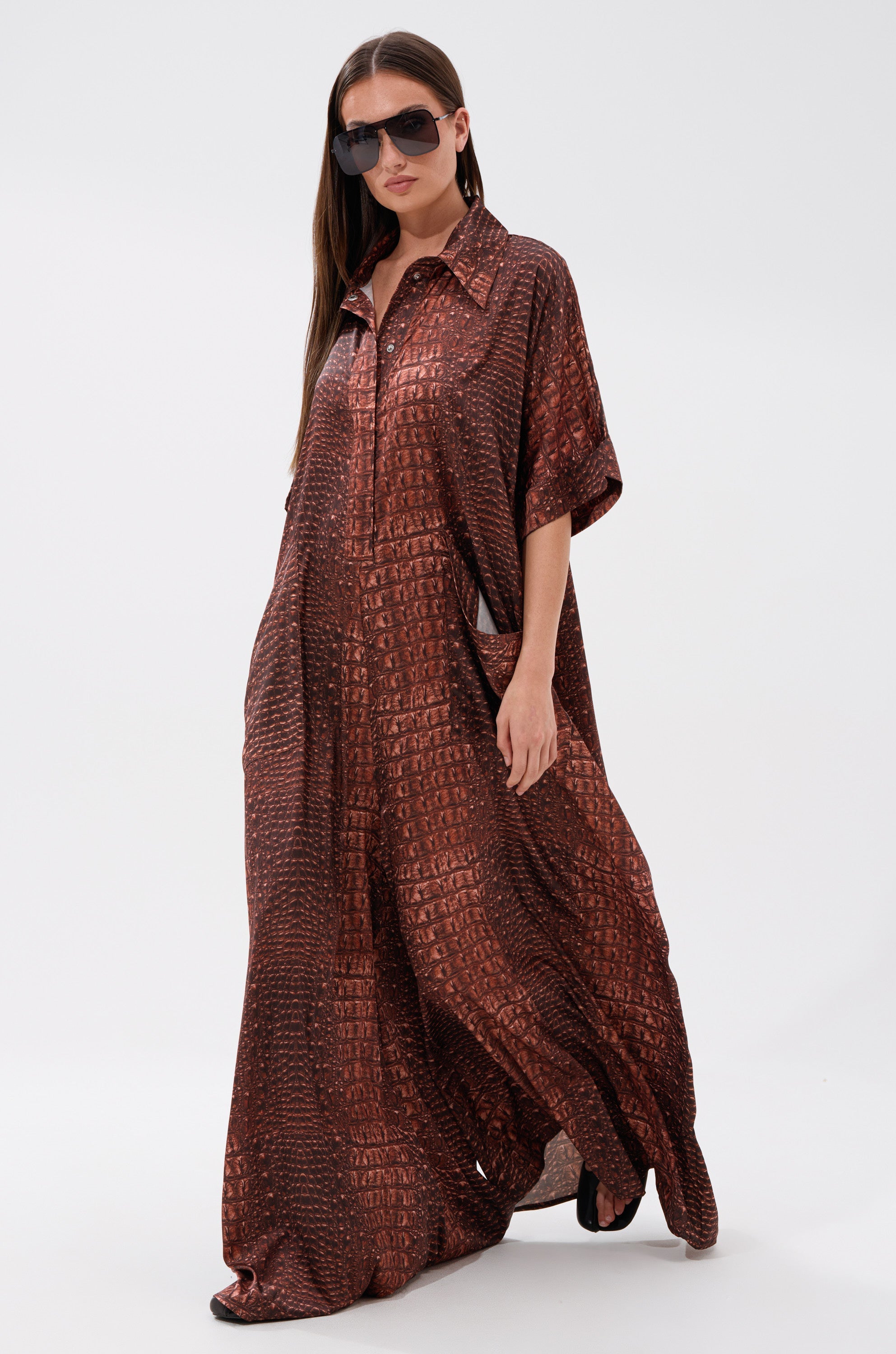 SHE'S RICH OVERSIZED SATIN JUMPSUIT IN CROC PRINT