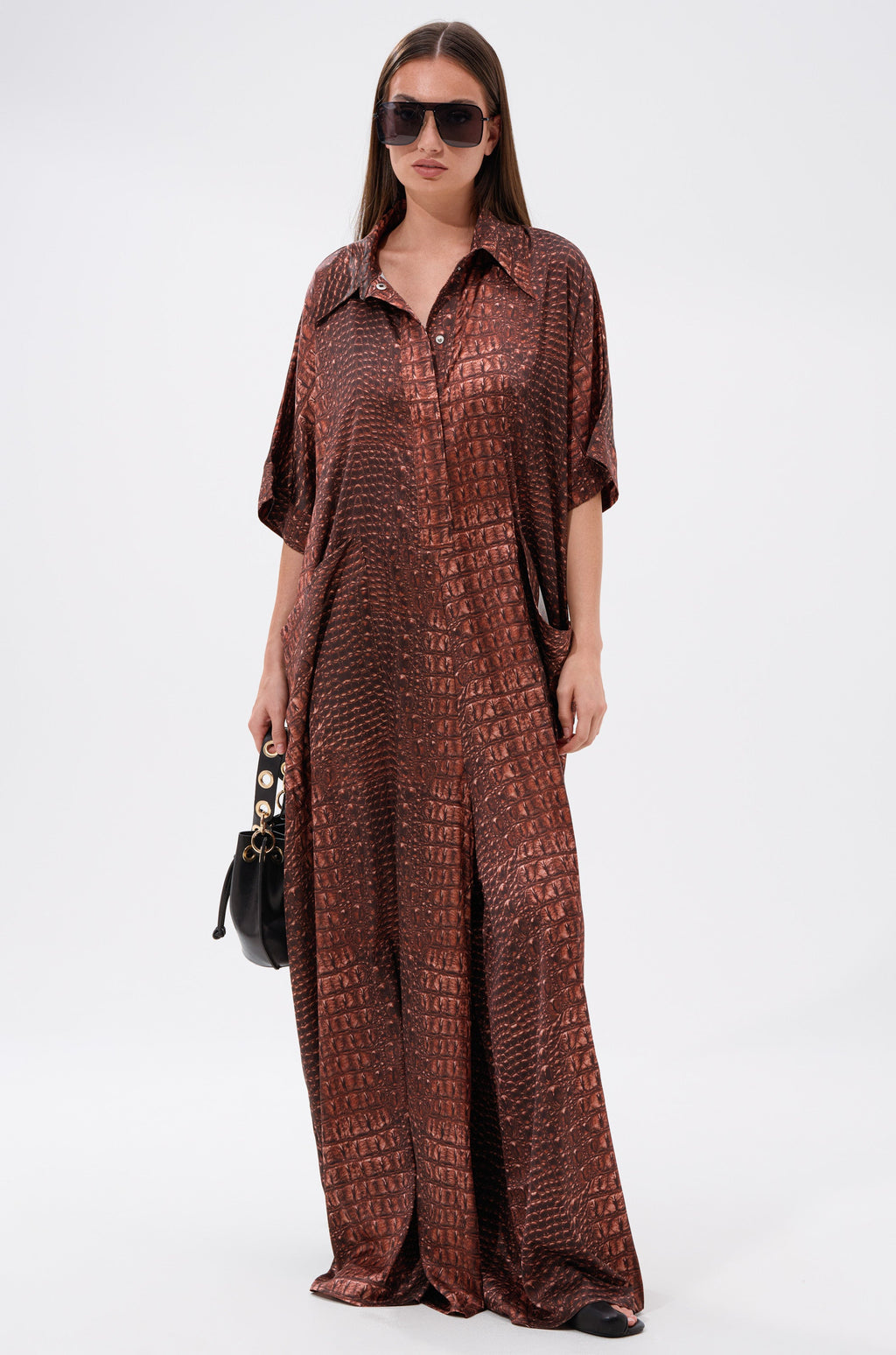 SHE'S RICH OVERSIZED SATIN JUMPSUIT IN CROC PRINT