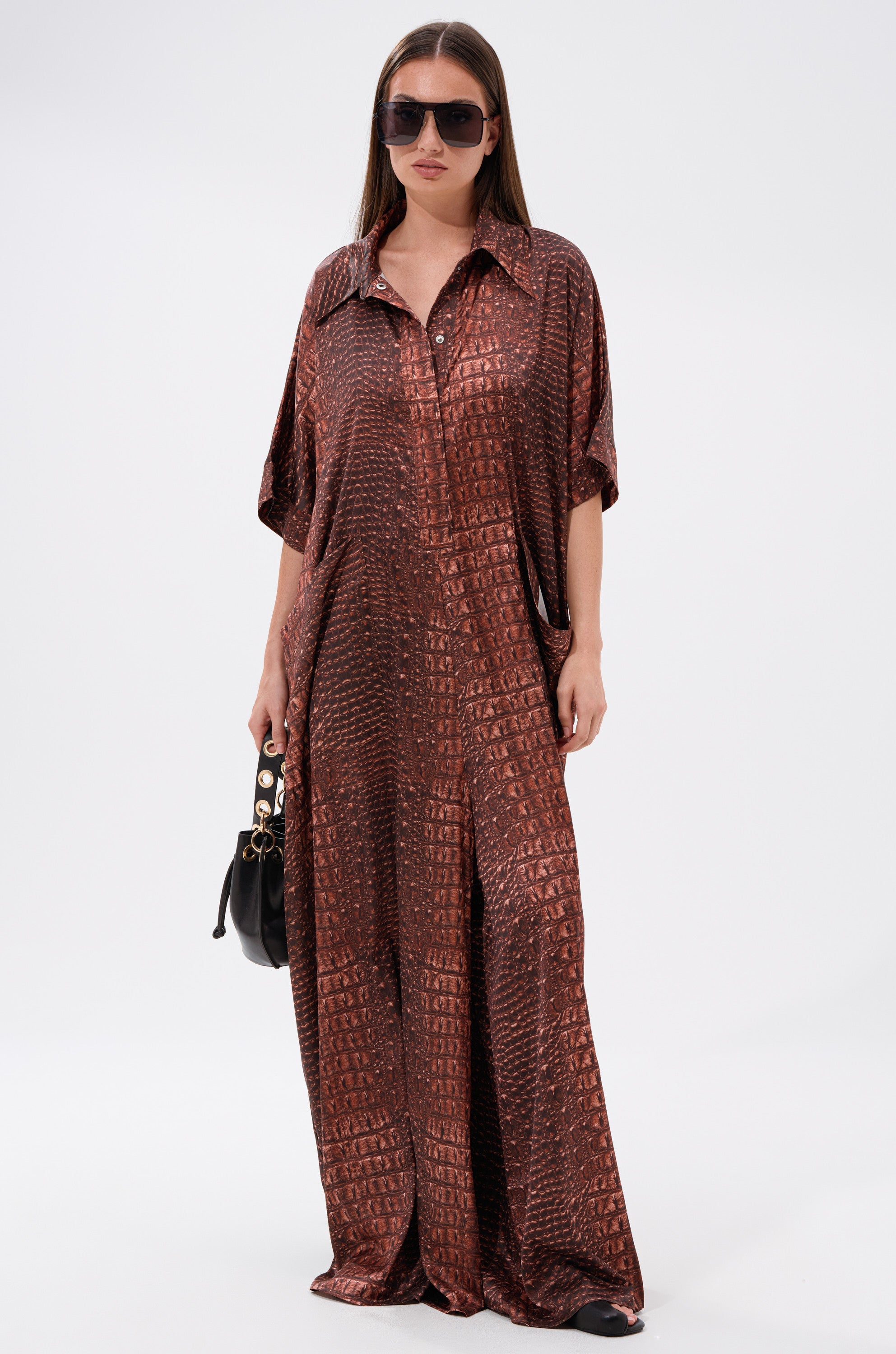 SHE'S RICH OVERSIZED SATIN JUMPSUIT IN CROC PRINT