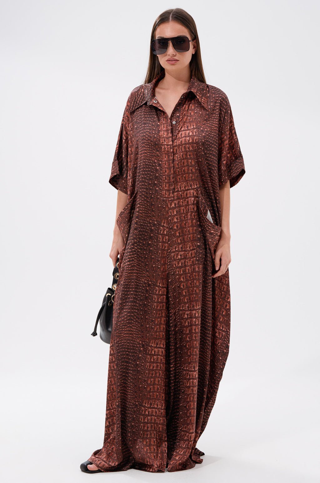 SHE'S RICH OVERSIZED SATIN JUMPSUIT IN CROC PRINT