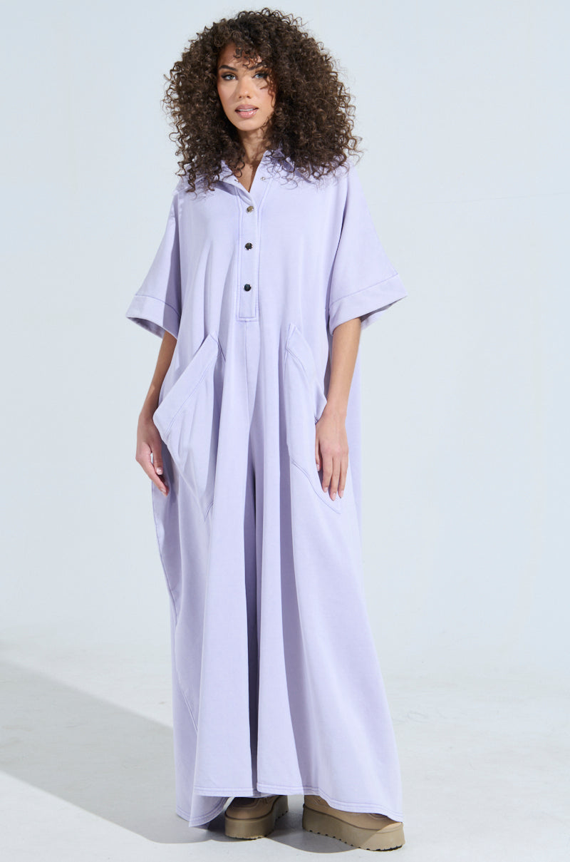 SHE'S RICH OVERSIZED JUMPSUIT IN PURPLE MINERAL WASH