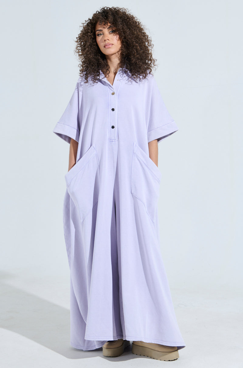 SHE'S RICH OVERSIZED JUMPSUIT IN PURPLE MINERAL WASH
