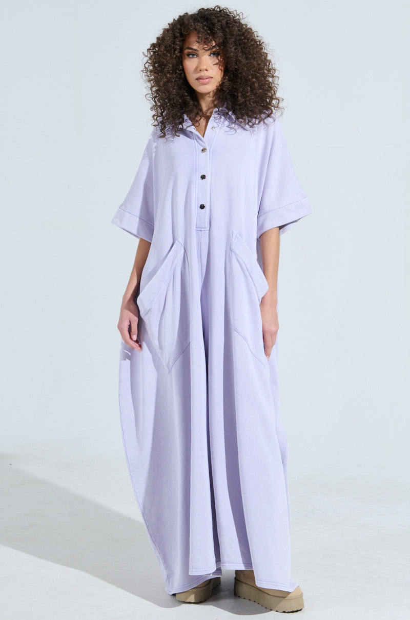 SHE'S RICH OVERSIZED JUMPSUIT IN PURPLE MINERAL WASH