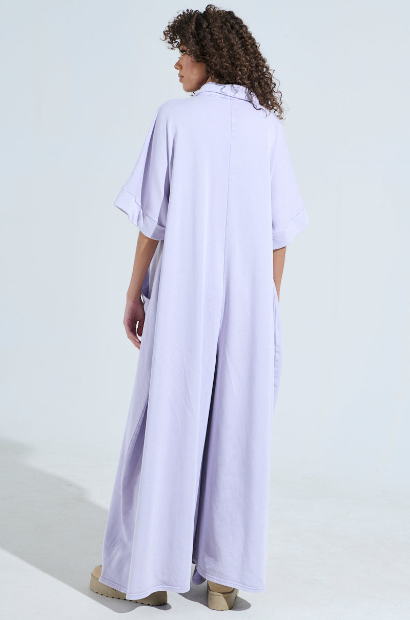 SHE'S RICH OVERSIZED JUMPSUIT IN PURPLE MINERAL WASH