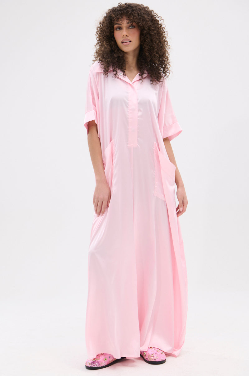 SHE'S RICH OVERSIZED SATIN JUMPSUIT IN LIGHT PINK