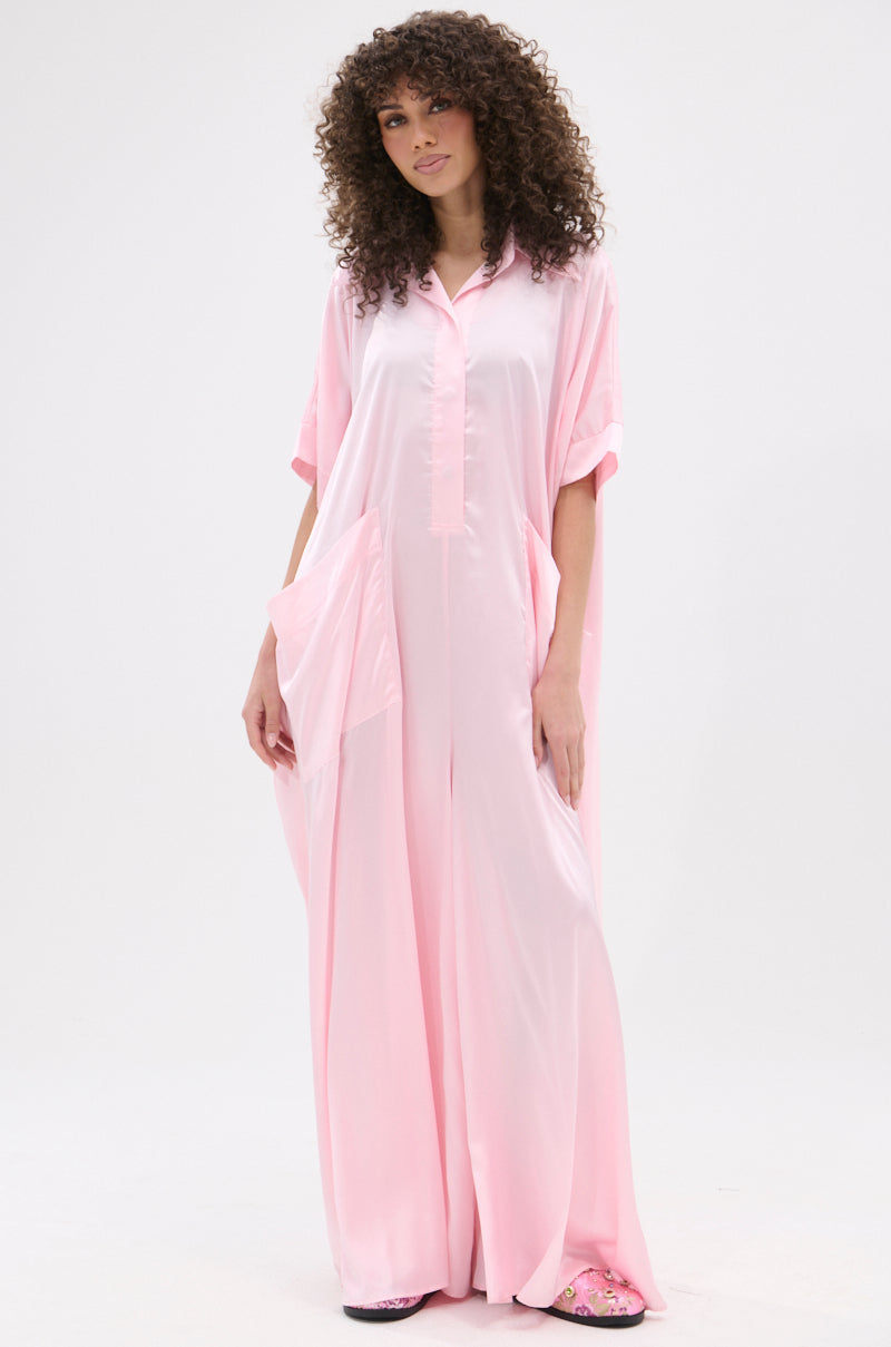 SHE'S RICH OVERSIZED SATIN JUMPSUIT IN LIGHT PINK
