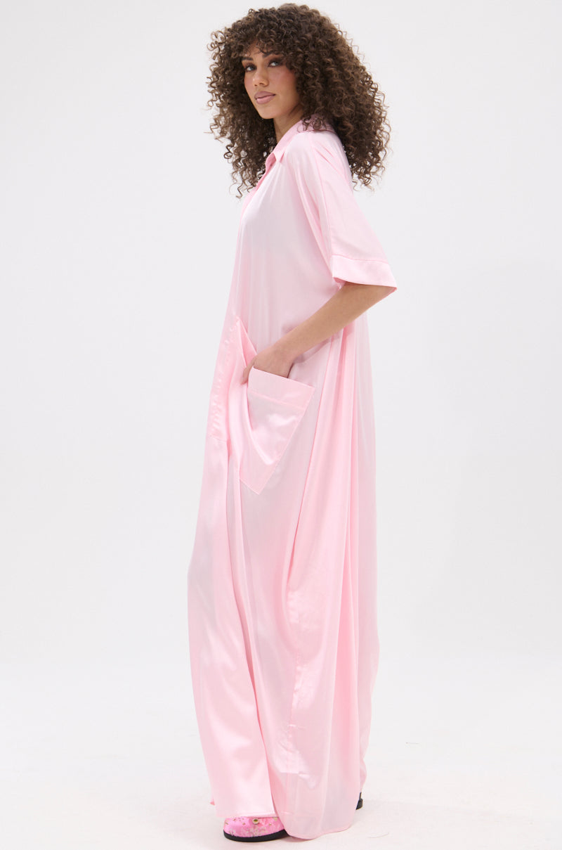 SHE'S RICH OVERSIZED SATIN JUMPSUIT IN LIGHT PINK