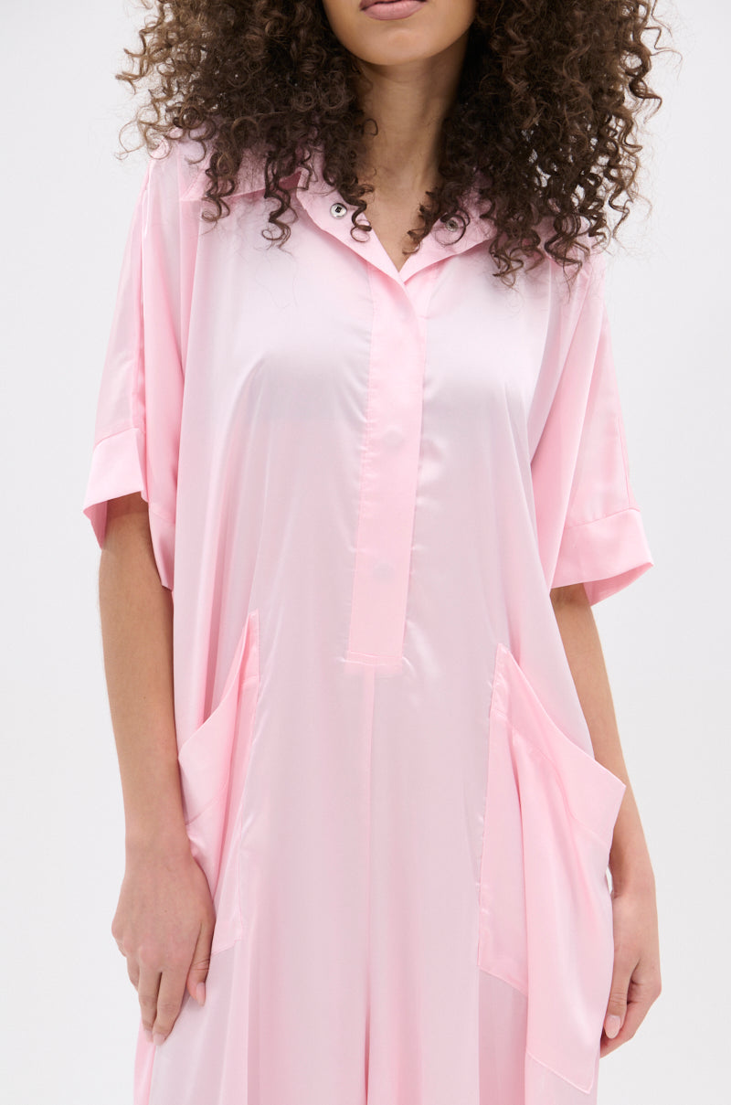 SHE'S RICH OVERSIZED SATIN JUMPSUIT IN LIGHT PINK
