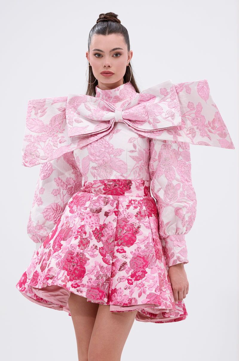 RENAISSANCE TWO-TONE BROCADE MINI DRESS IN PINK