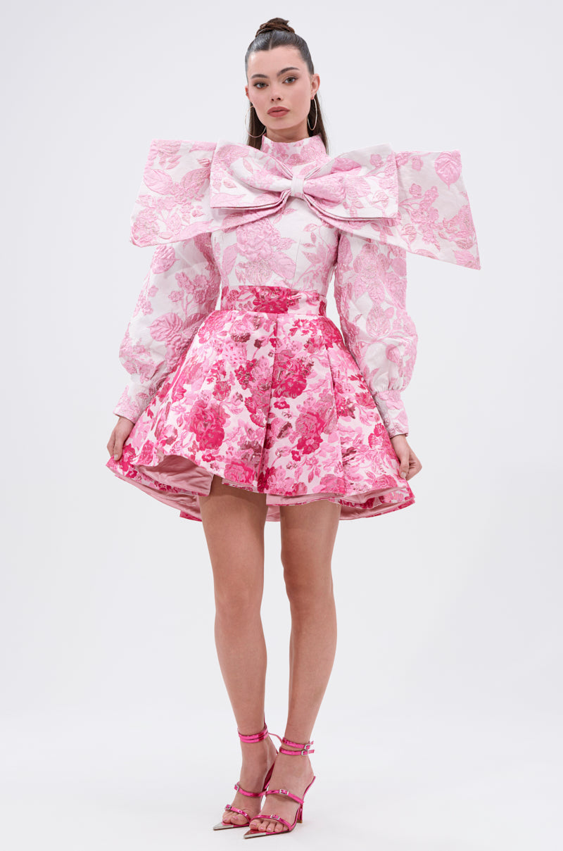 RENAISSANCE TWO-TONE BROCADE MINI DRESS IN PINK