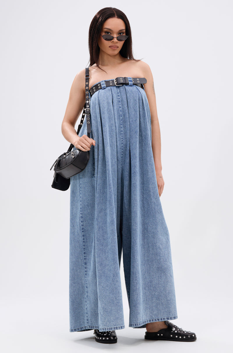 DIANE STRAPLESS OVERSIZED JUMPSUIT IN DENIM