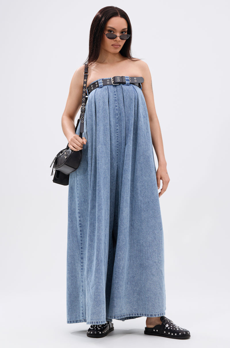 DIANE STRAPLESS OVERSIZED JUMPSUIT IN DENIM