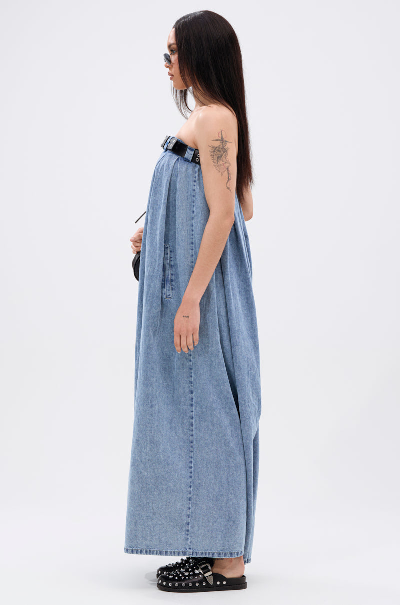 DIANE STRAPLESS OVERSIZED JUMPSUIT IN DENIM