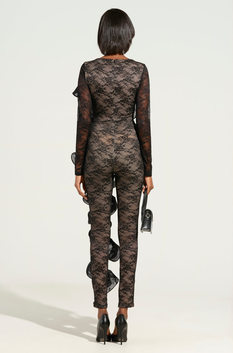 RUFFLED LACE CATSUIT