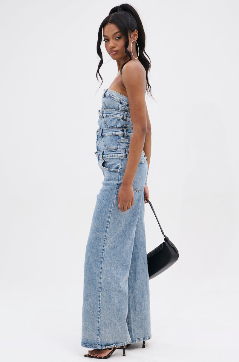 DENIM DENIM DENIM LAYERED JUMPSUIT