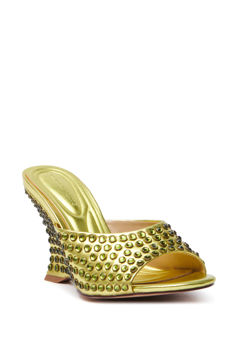 AZALEA WANG JUNIUS GOLD EMBELLISHED WEDGE SANDAL