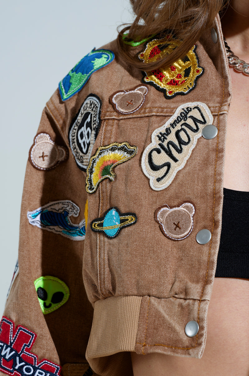 MEENA CROPPED PATCH DENIM JACKET