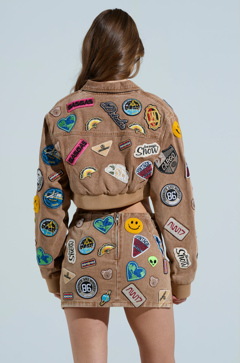 MEENA CROPPED PATCH DENIM JACKET