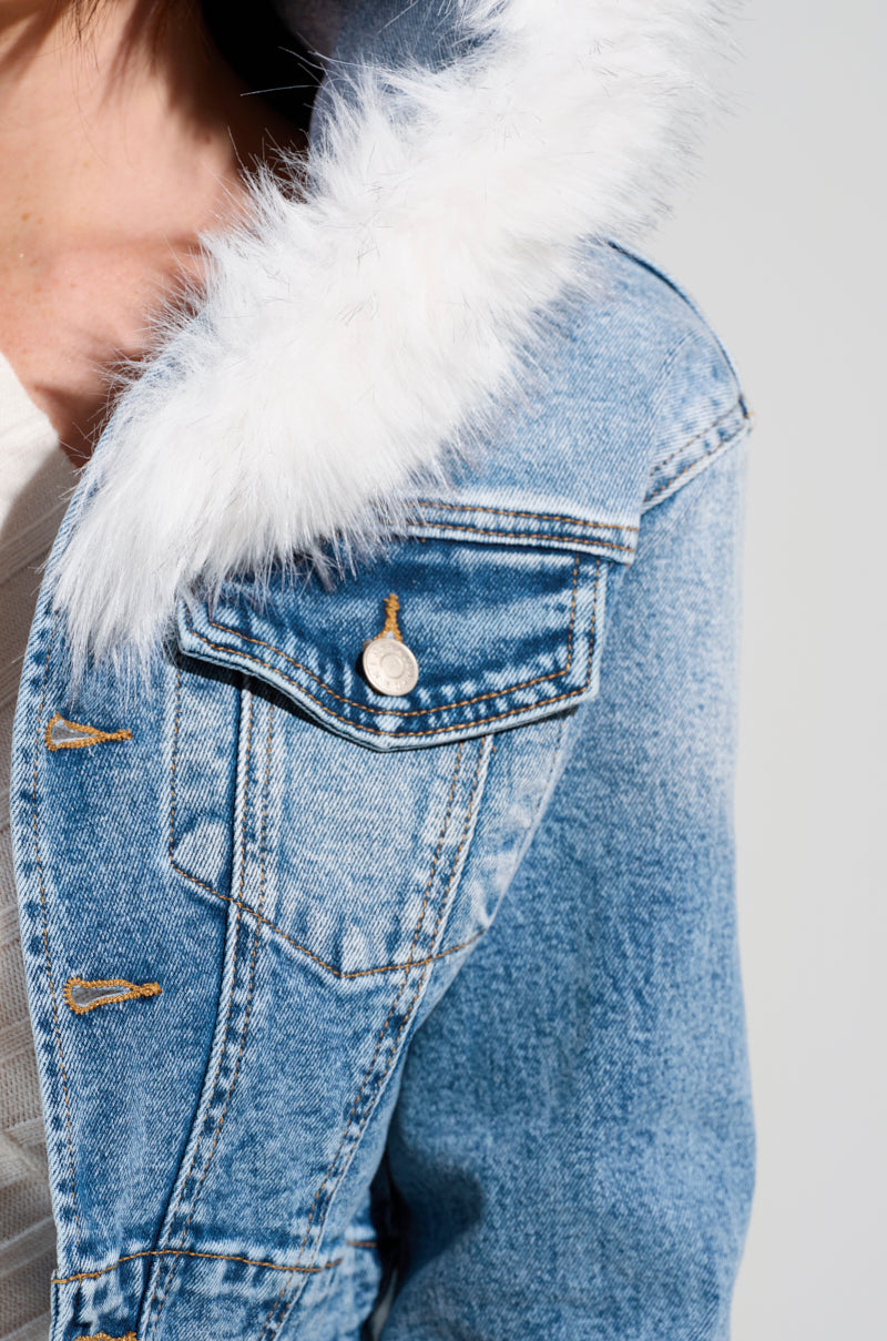 SITTING PRETTY FUR TRIM DENIM JACKET
