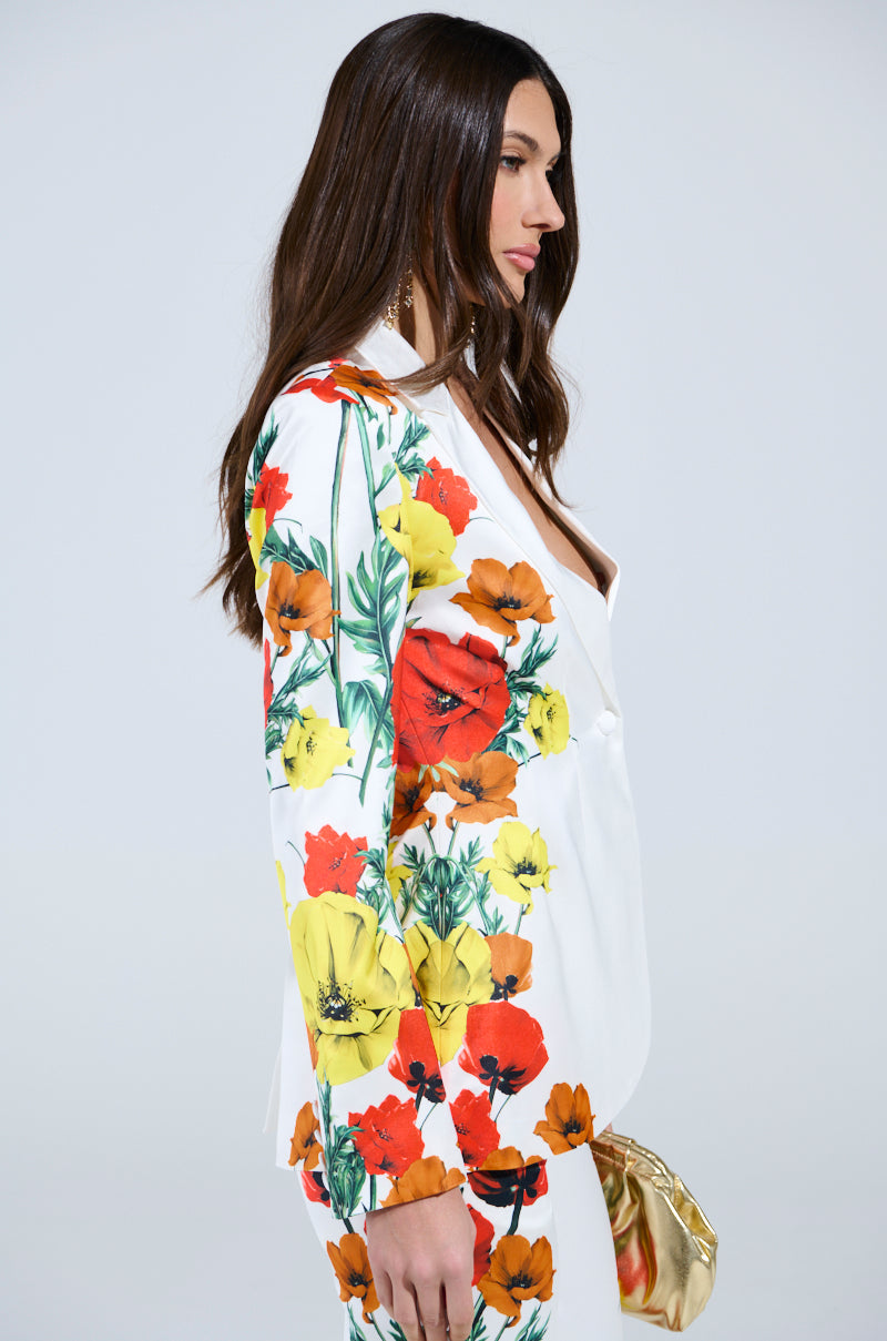 MIND MY OWN FLORAL SATIN BLAZER