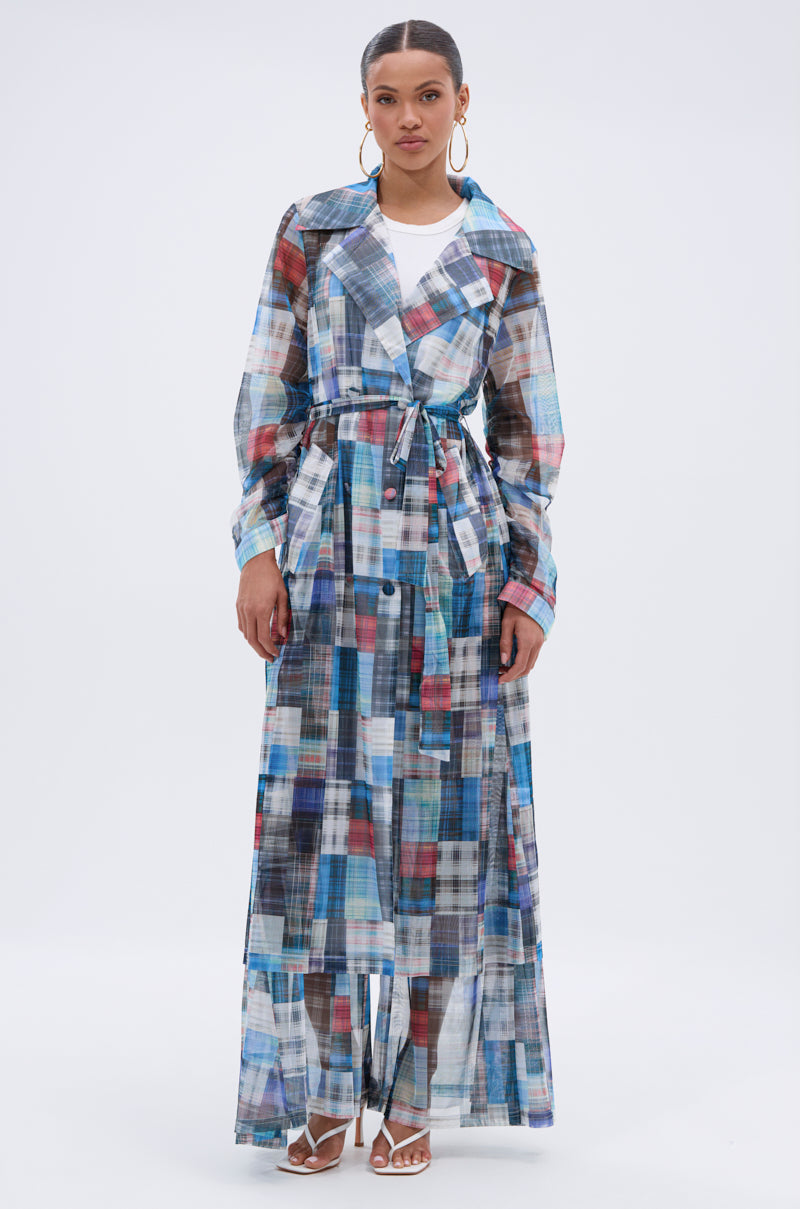 LIVING THE LIFE PLAID MESH TRENCH