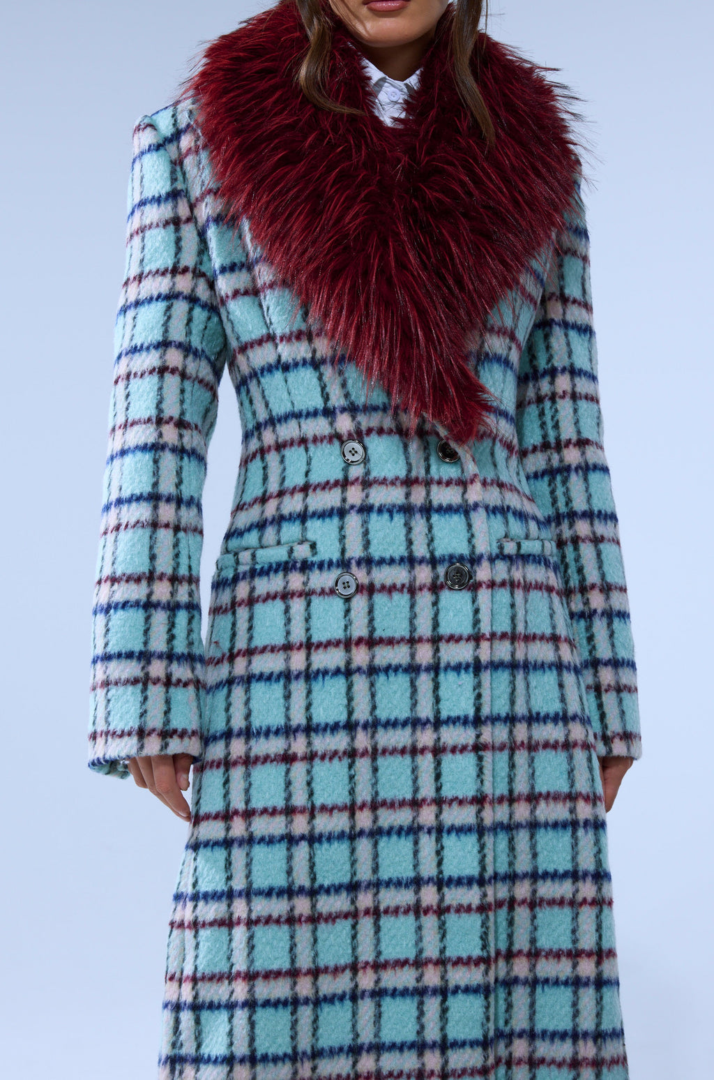 TEA FOR TWO FUR TRIM TRENCH IN BLUE