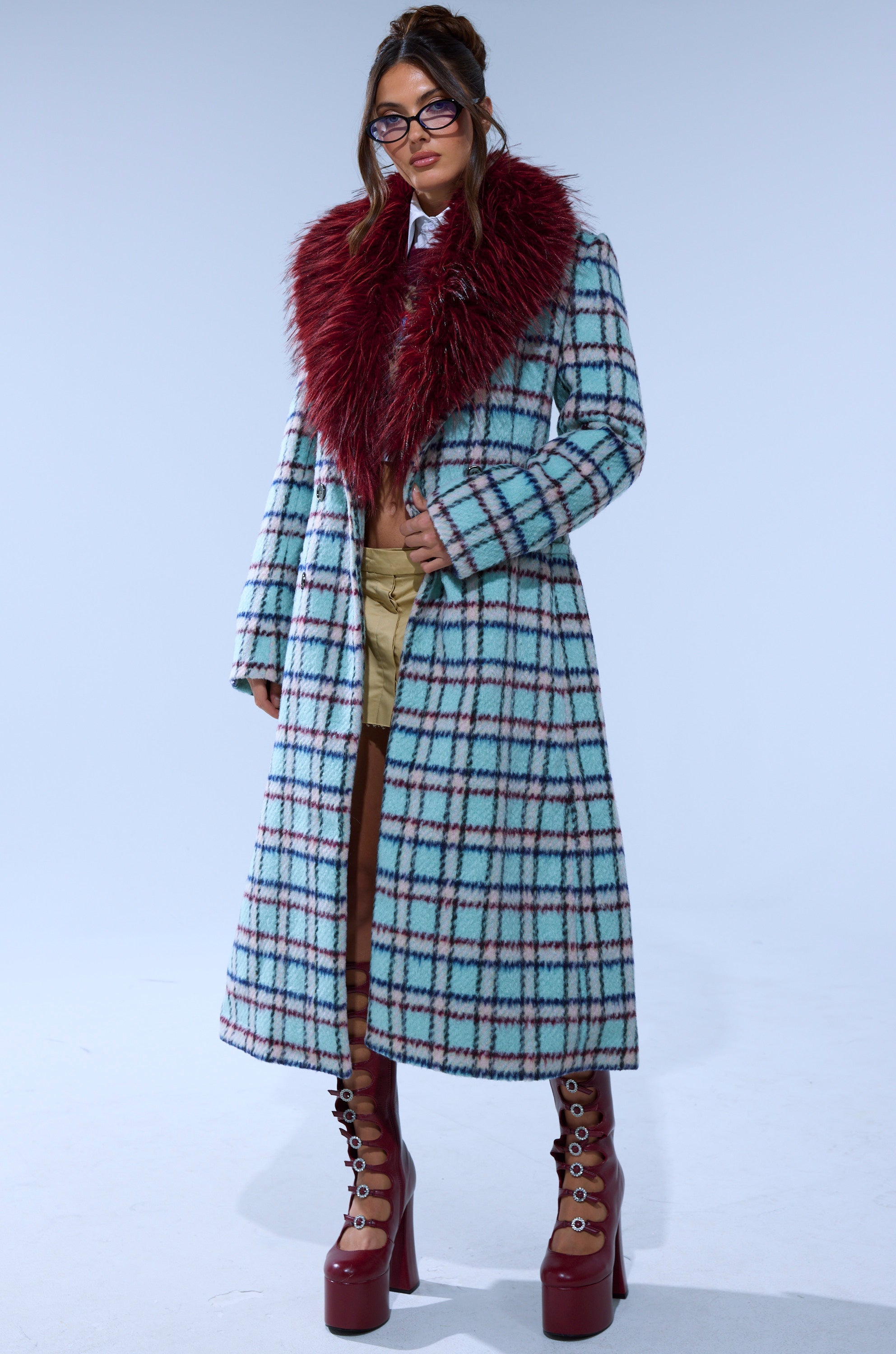 TEA FOR TWO FUR TRIM TRENCH IN BLUE