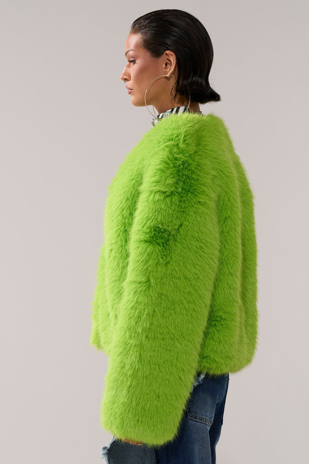 SLIME TIME FAUX FUR COAT IN LIME