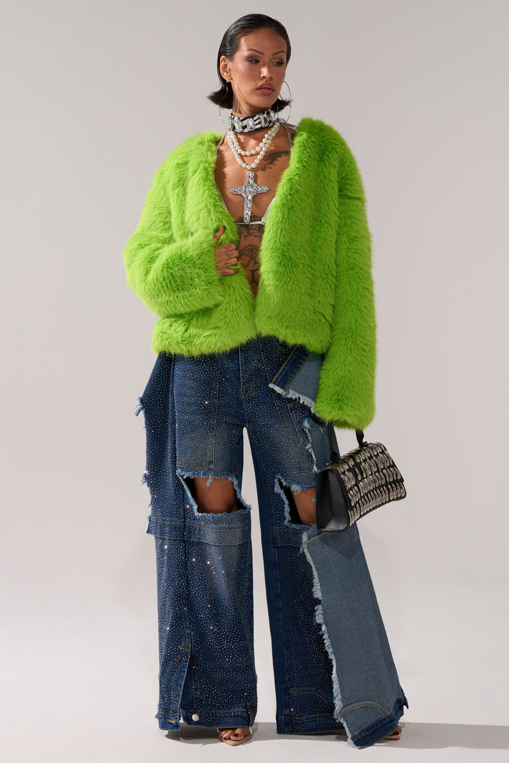 SLIME TIME FAUX FUR COAT IN LIME