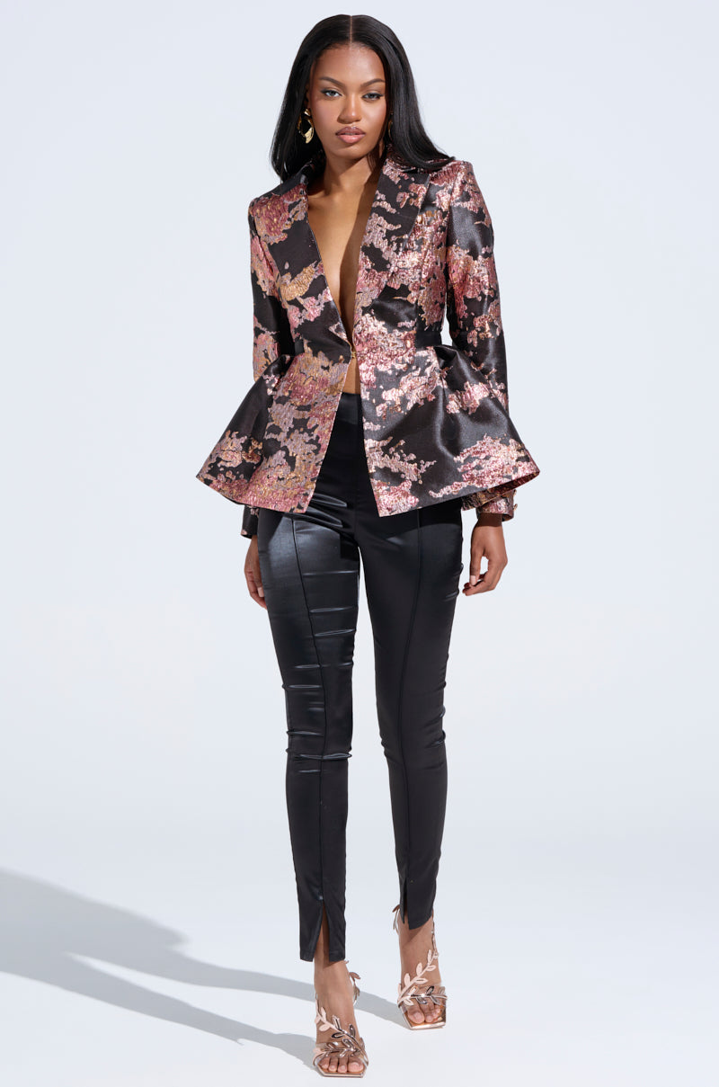 CANARY PEPLUM BLAZER IN BLACK MULTI