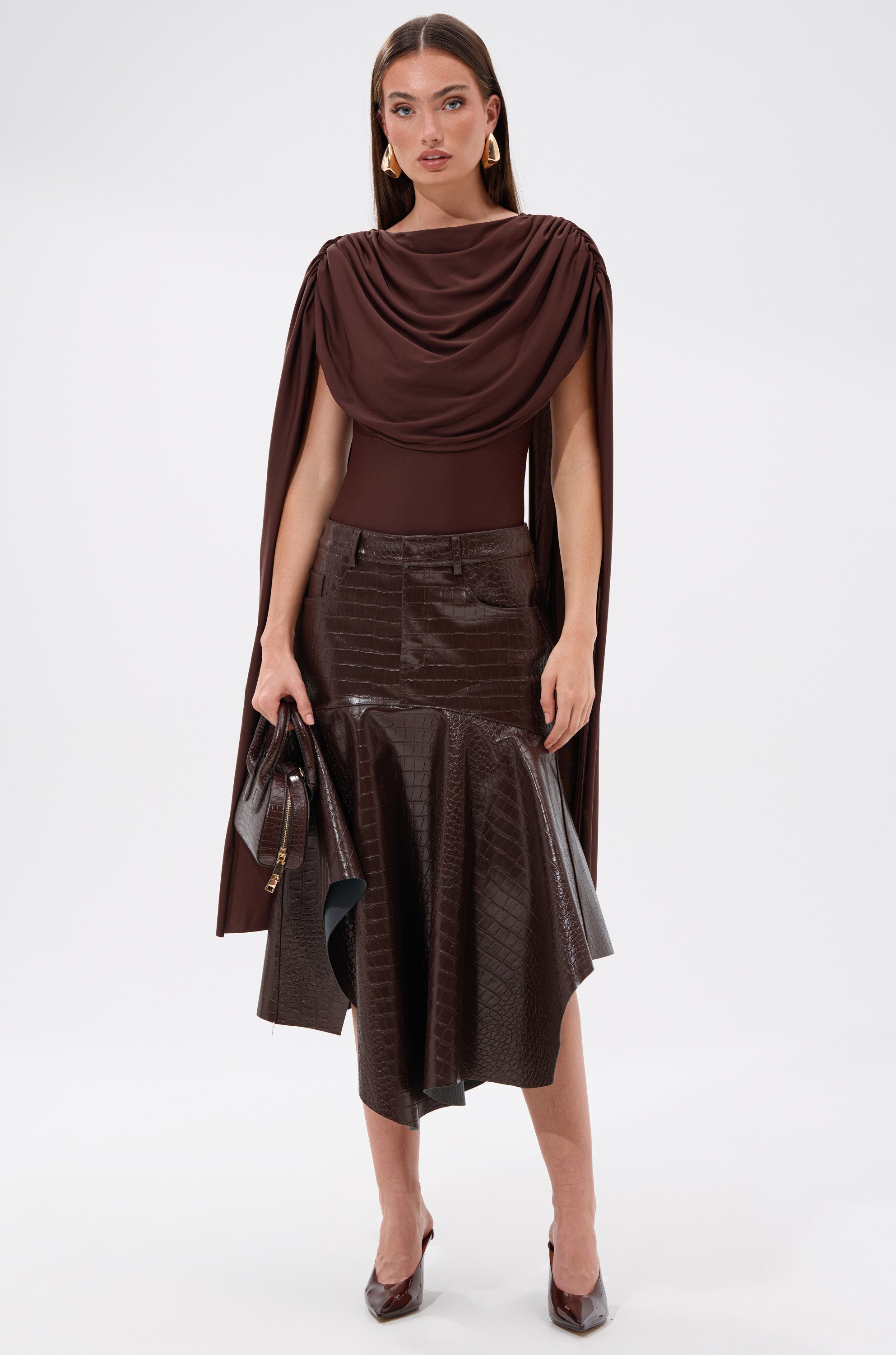 RELAX WITH ME CROCODILE MIDI SKIRT